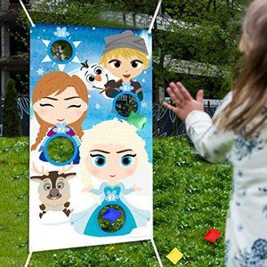 Frozen Toss Game Banner with 4 Bean Bags, Snow Queen Elsa Anna Party Games Activ